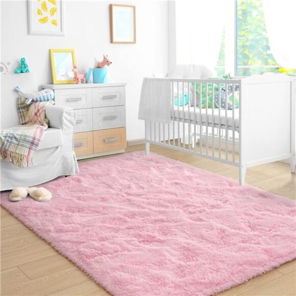 Ultra Soft Pink Rugs for Bedroom 4x6 Feet, Fluffy Shag Area Rugs for Living Room - Picture 2 of 8